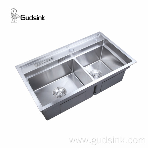 Workstation countertop handmade double bowl sus kitchen sink